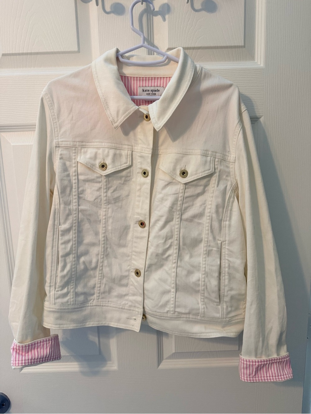 Kate Spade Cream Cotton Jacket with Pink Stripe Cuff Detail